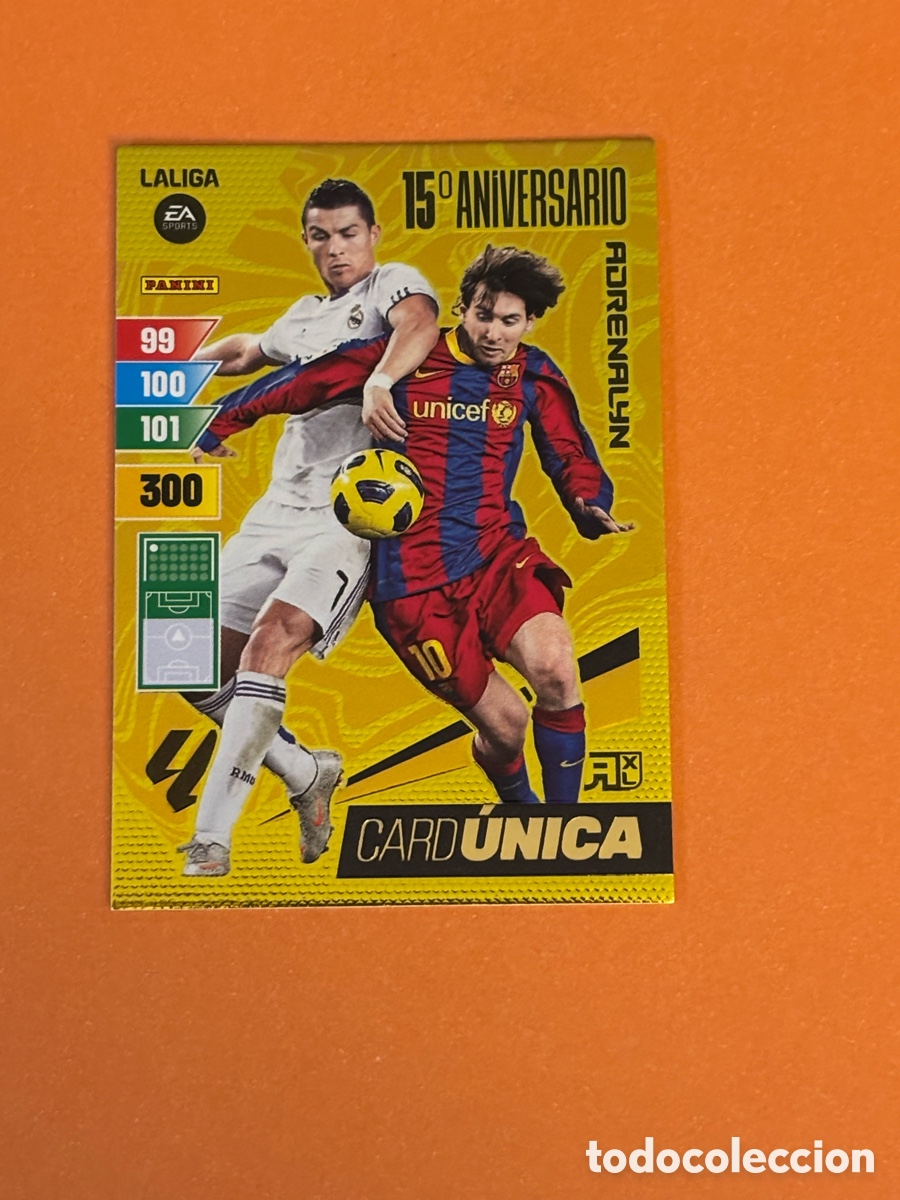 Cromos de f&uacute;tbol: ADRENALYN XL CARD UNICA MESSI CRISTIANO RONALDO BARCELONA REAL MADRID LIGA 2023 2024 23 24 PANINI