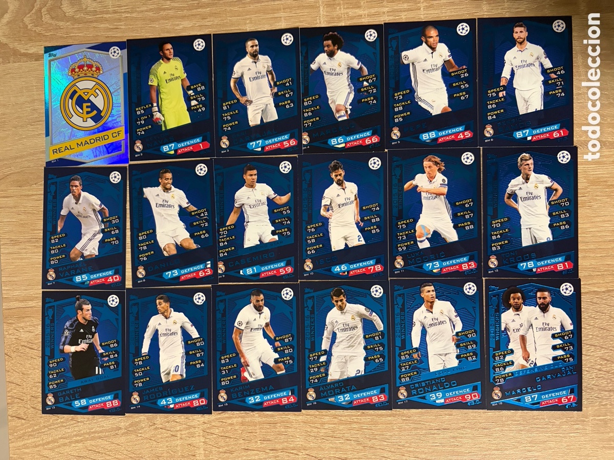 Cromos de f&uacute;tbol: REAL MADRID CF LOTE SET COMPLETO CHAMPIONS LEAGUE 2017 2016 CARDS TOPPS MATCH ATTAX