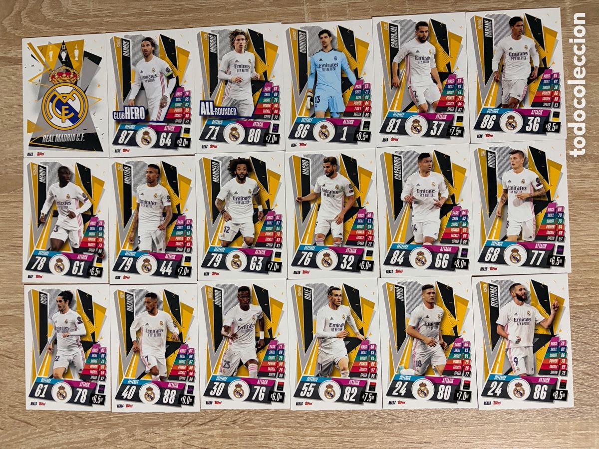Cromos de f&uacute;tbol: REAL MADRID CF SET COMPLETO MATCH ATTAX UEFA CHAMPIONS LEAGUE 2020 2021 20 21 TOPPS