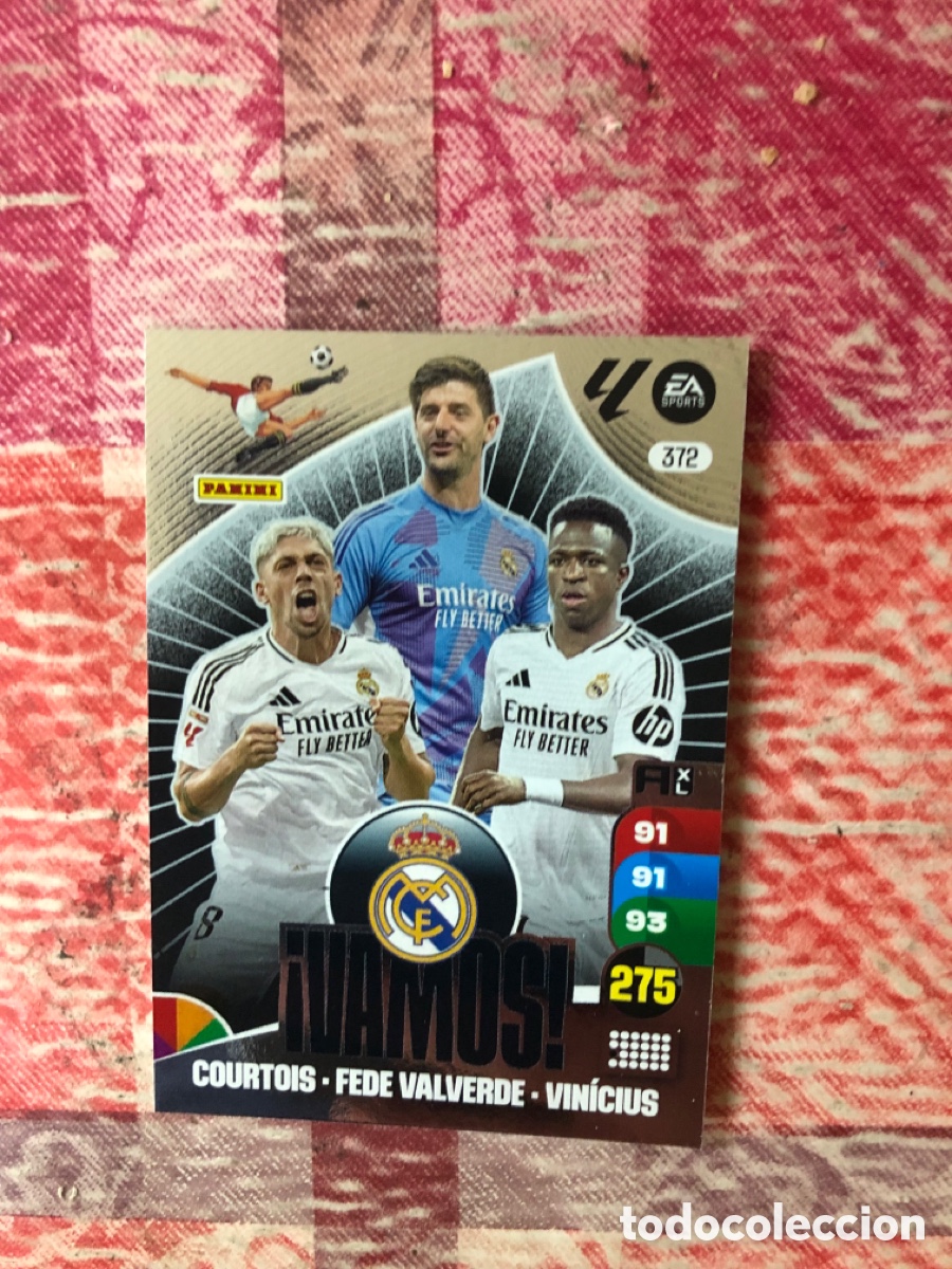 Cromos de f&uacute;tbol: VAMOS REAL MADRID COURTOIS VALVERDE VINICIUS 372 ADRENALYN XL 2024 2025 24 25