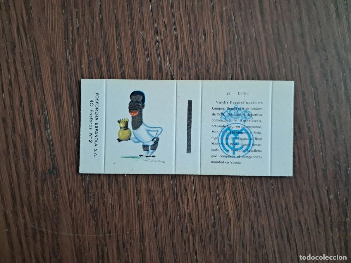 Cromos de f&uacute;tbol: Real Madrid, n&ordm; 13, Didi - Caja de cerillas en plancha - Fosforera Espa&ntilde;ola, futbol, a&ntilde;os 60