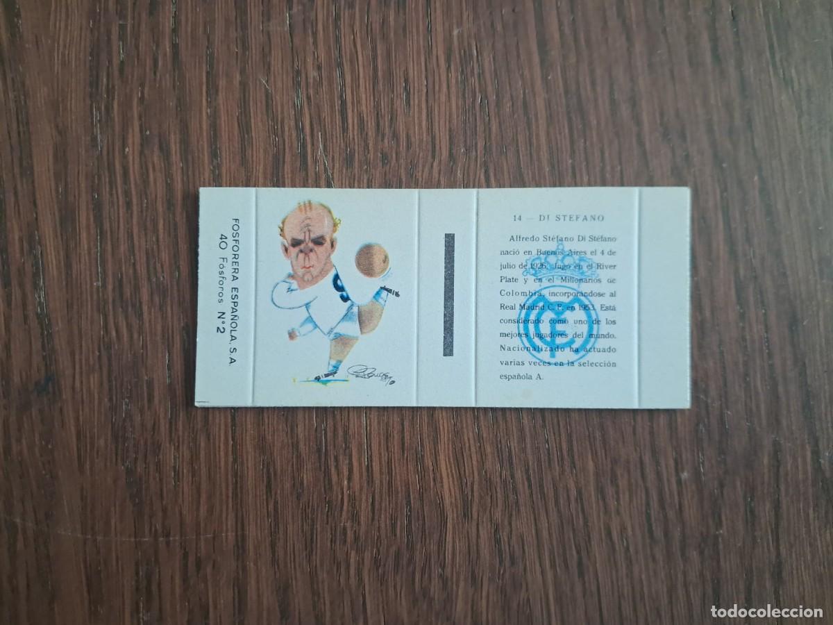 Cromos de f&uacute;tbol: Real Madrid, n&ordm; 14, Di Stefano - Caja de cerillas en plancha - Fosforera Espa&ntilde;ola, futbol, a&ntilde;os 60