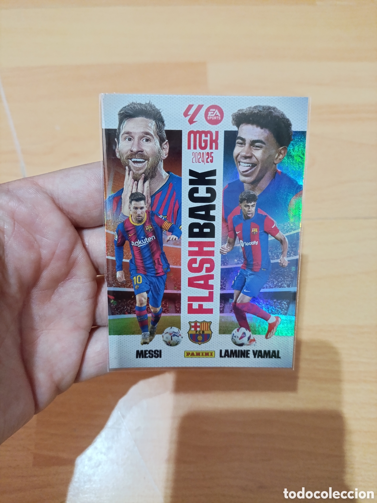 Cromos de f&uacute;tbol: Cromo Messi Lamine Yamal Flashback #429 Panini Megacracks 24/25