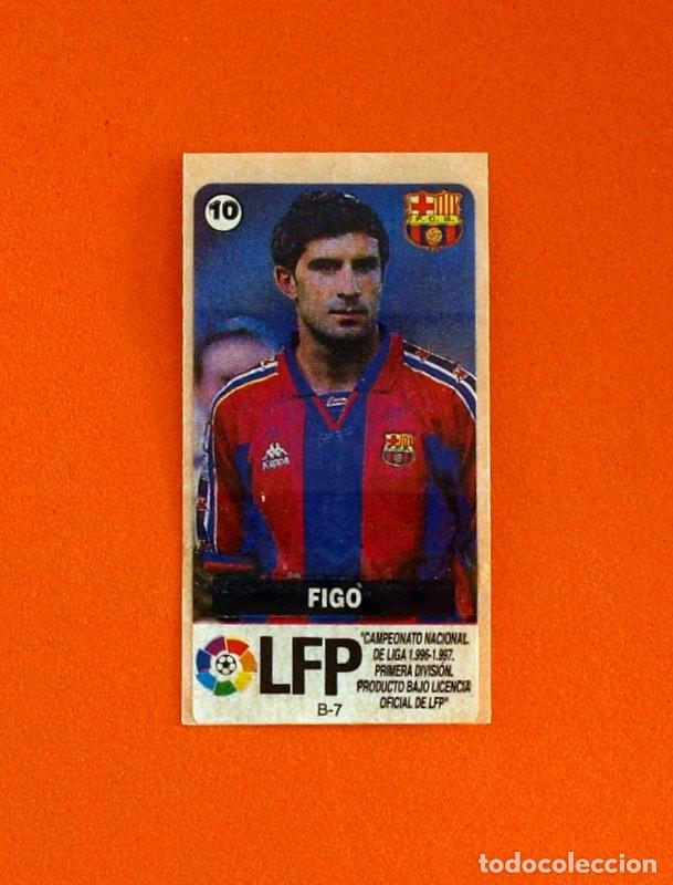 Cromos de f&uacute;tbol: Barcelona - Figo, n&ordm; 10 - Campeonato Nacional de Liga 1996-1997, 96-97 - Chicles Vidal - Pegatina