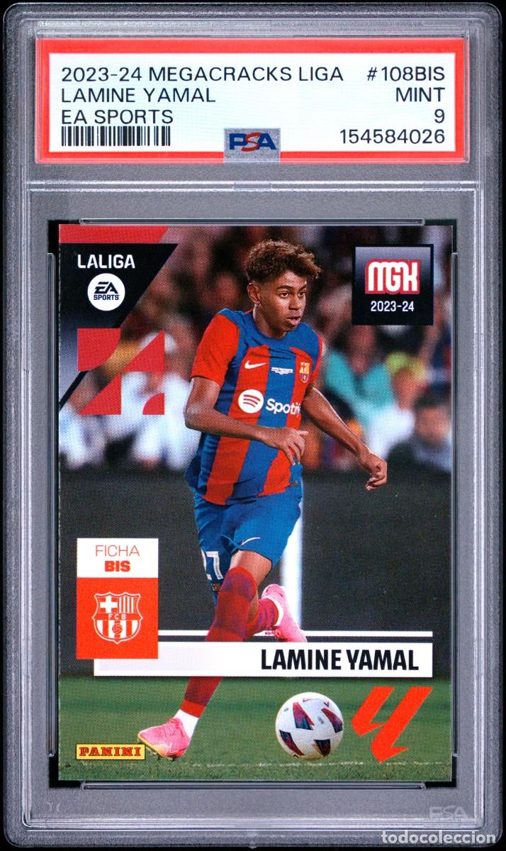 Cromos de f&uacute;tbol: Rookie Lamine Yamal #108BIS FC Barcelona Panini Megacracks 2023 24 PSA 9