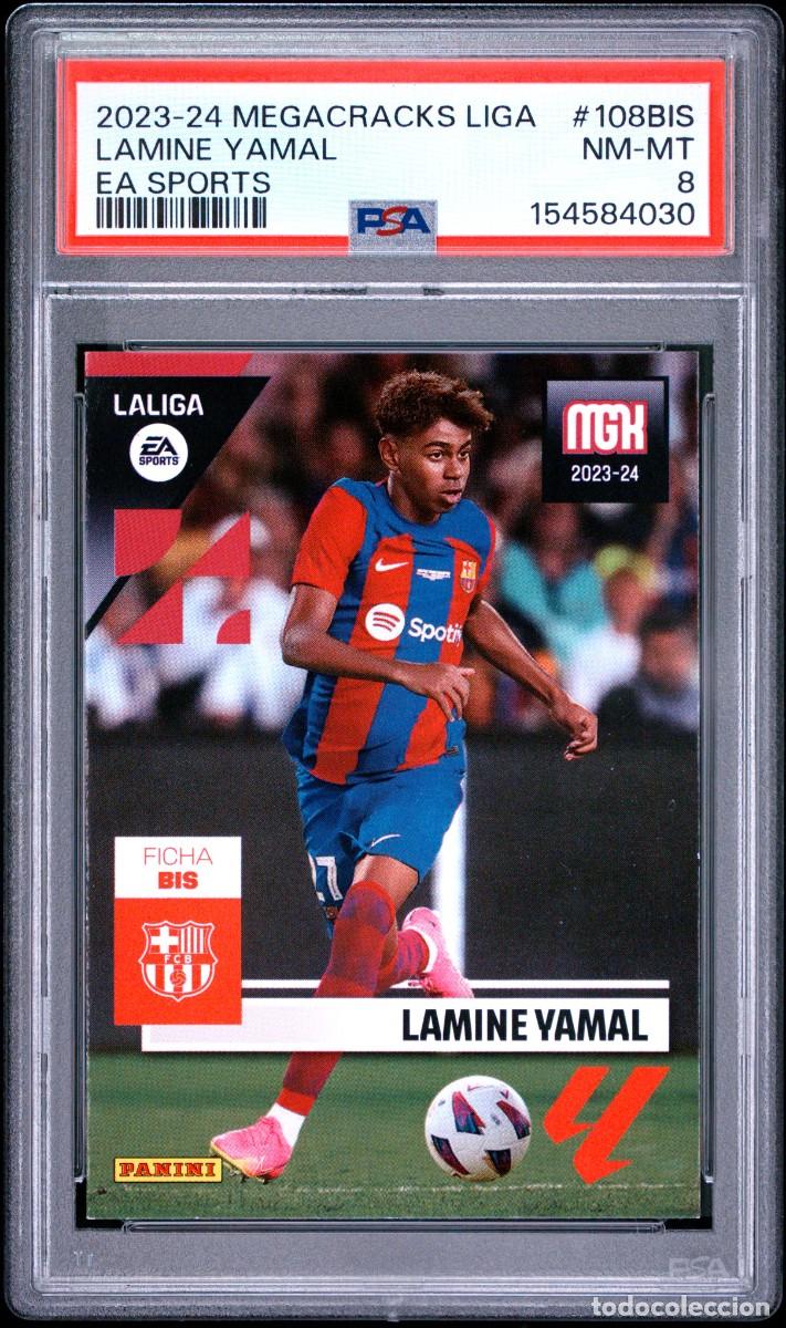 Cromos de f&uacute;tbol: Rookie Lamine Yamal #108BIS FC Barcelona Panini Megacracks 2023 24 PSA 8