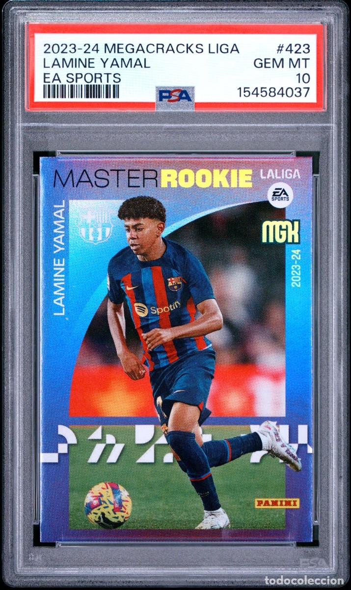 Cromos de f&uacute;tbol: Master Rookie Lamine Yamal #423 FC Barcelona Panini Megacracks 2023 2024 PSA 10