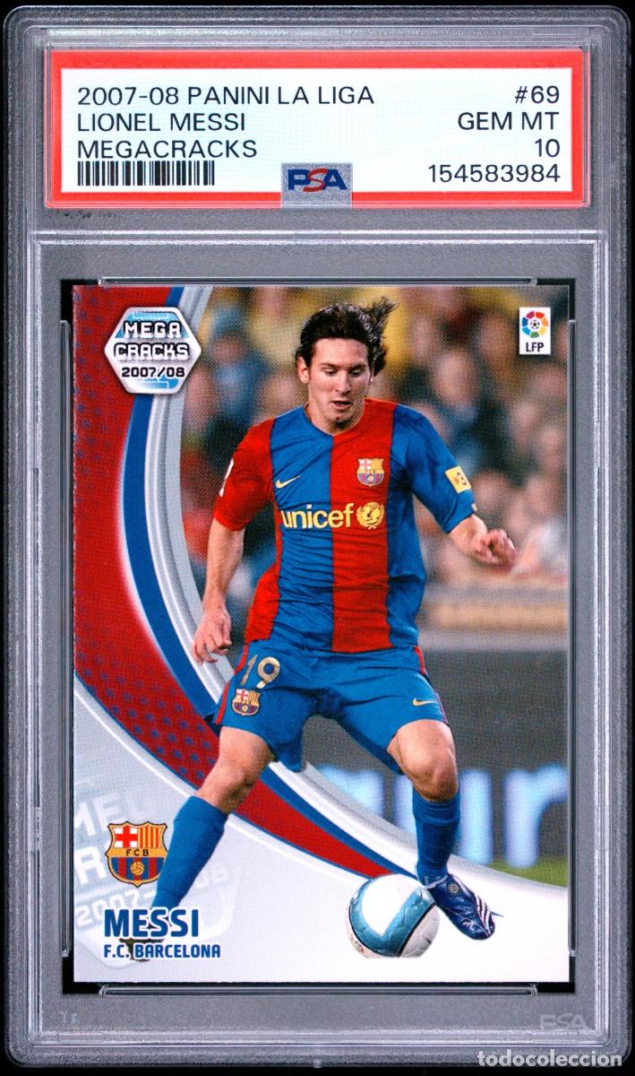 Cromos de f&uacute;tbol: Messi #69 FC Barcelona Panini Megacracks 2007 2008 PSA 10