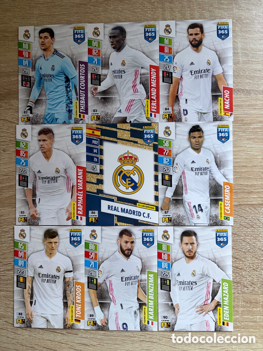 Cromos de f&uacute;tbol: LOTE COMPLETO CARTAS REAL MADRID CF FIFA 365 2021 ADRENALYN XL PANINI