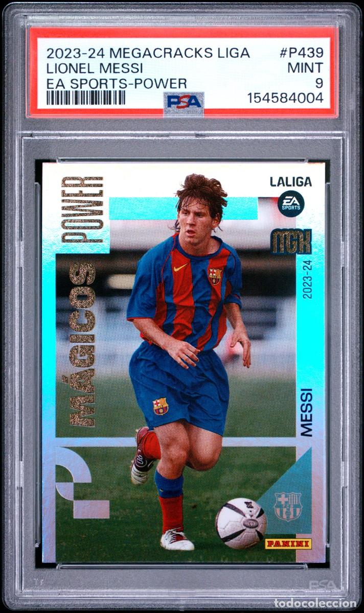 Cromos de f&uacute;tbol: Lionel Messi #P439 FC Barcelona Panini Megacracks Magicos Power 2023 2024 PSA 9