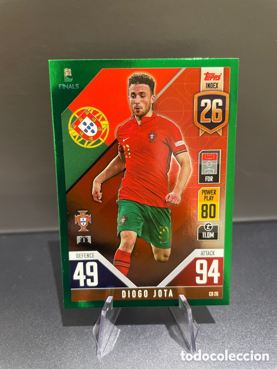 Cromos de f&uacute;tbol: Diogo Jota CD 26 Green paralela Topps Match Attax Road to Finals UEFA Nations League Portugal CD26