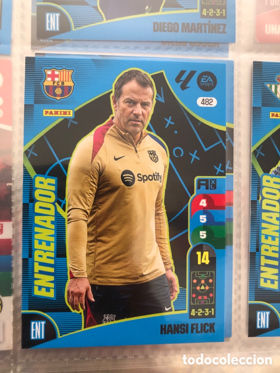 Cromos de f&uacute;tbol: 482 HANSI FLICK ENTRENADOR FC BARCELONA FICHAS ALBUM ADRENALYN XL 2024 2025 24 25
