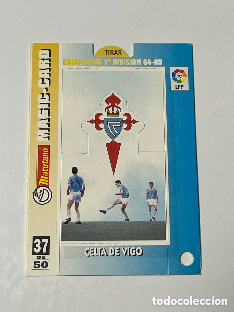 Cromos de f&uacute;tbol: Escudo y plantilla Celta de Vigo 94/95 Matutano Magic Card.