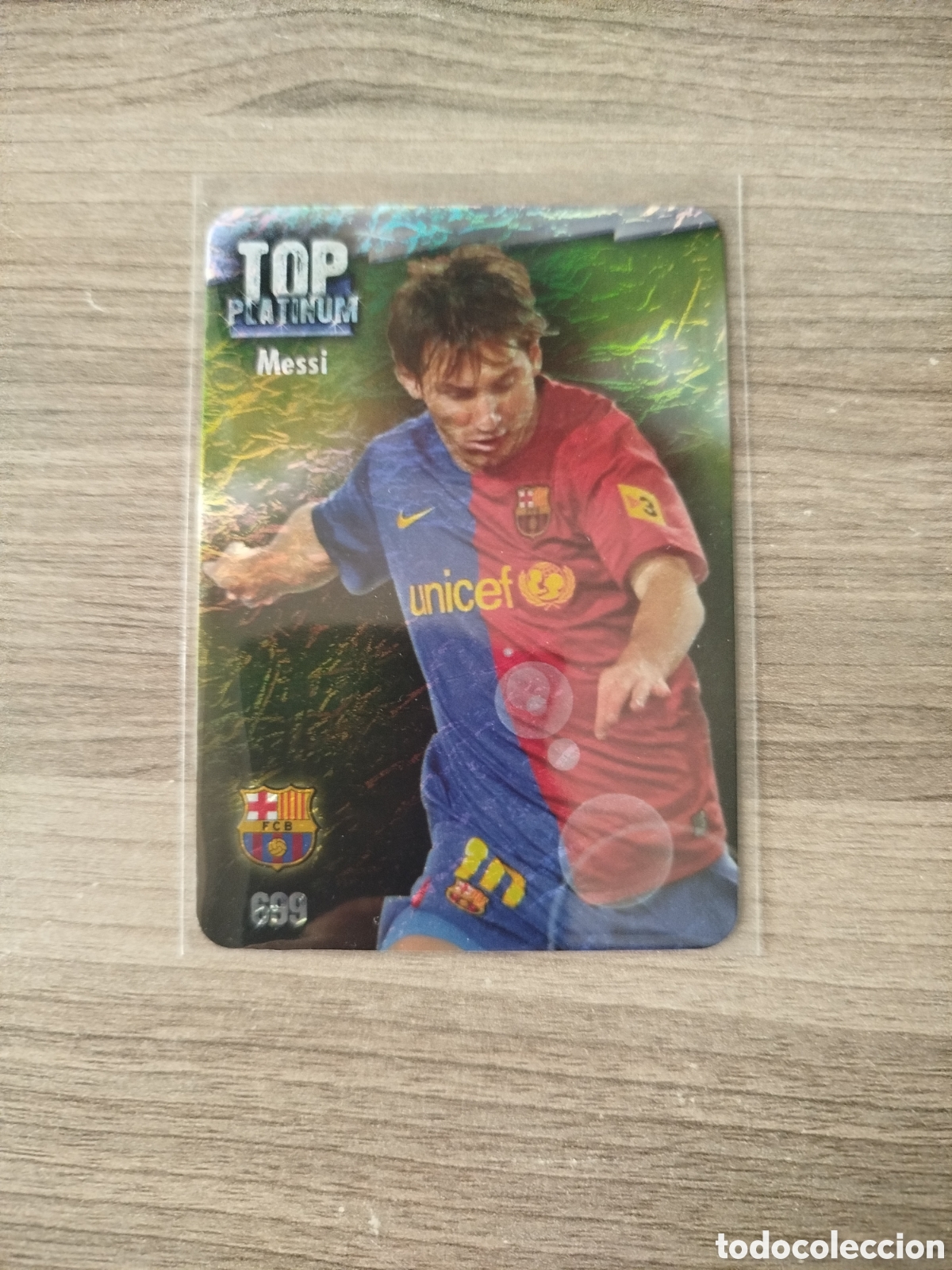 Fu&szlig;ball-Sticker: Mundicromo 2008/09.F.C.Barcelona.Messi (TOP PLATINUM.VERSI&Oacute;N JASPEADA).