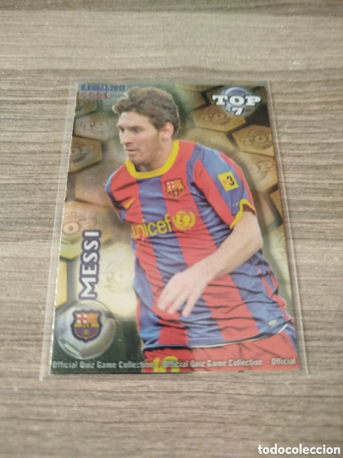 Cromos de f&uacute;tbol: Mundicromo 2011/012.F.C.BARCELONA.MESSI (TOP 7.VERSI&Oacute;N BRILLO DORADO)