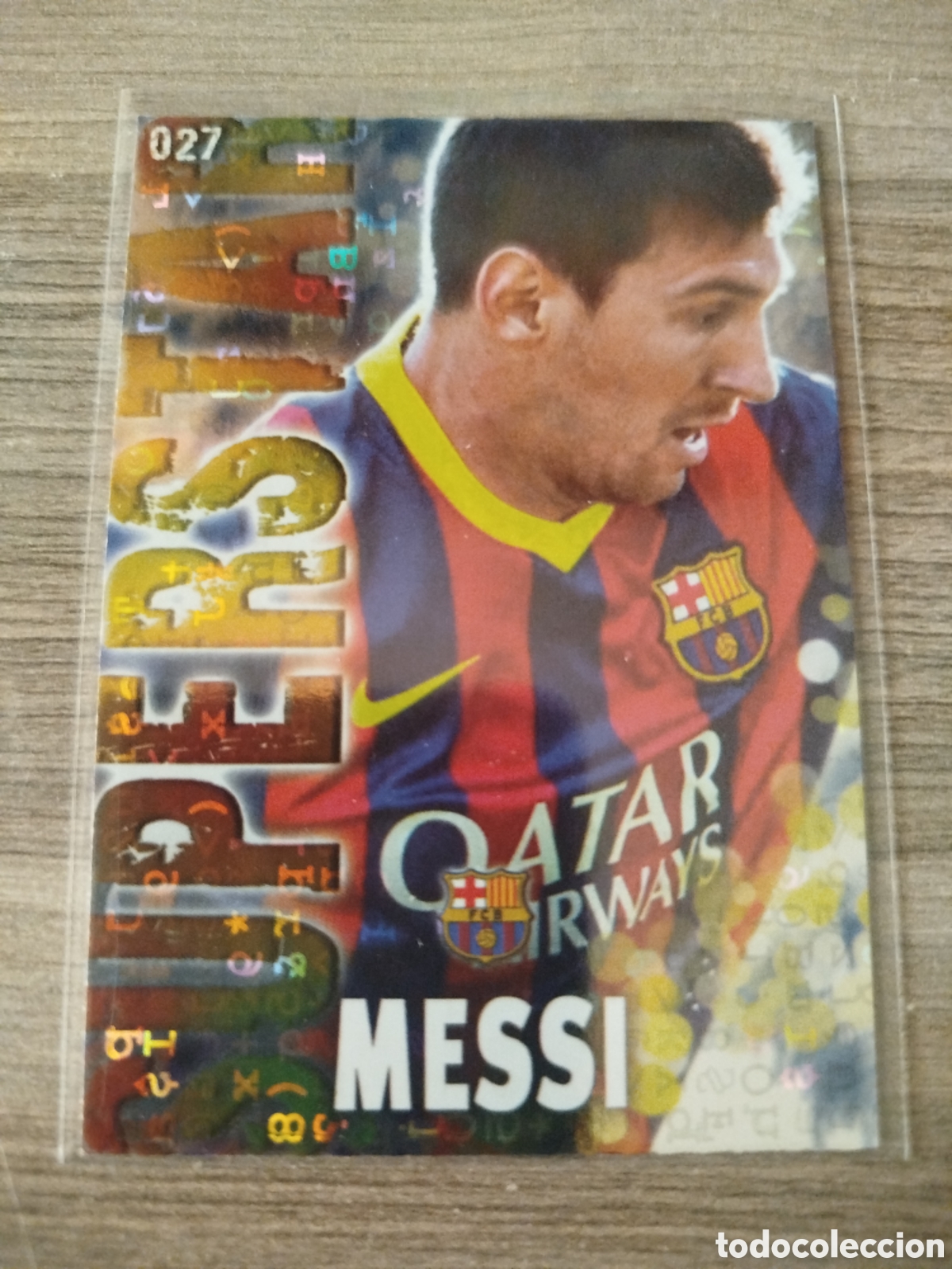 Cromos de f&uacute;tbol: Mundicromo 2013/14.F.C.BARCELONA.MESSI (SUPERSTAR.VERSI&Oacute;N BRILLO LETRAS).
