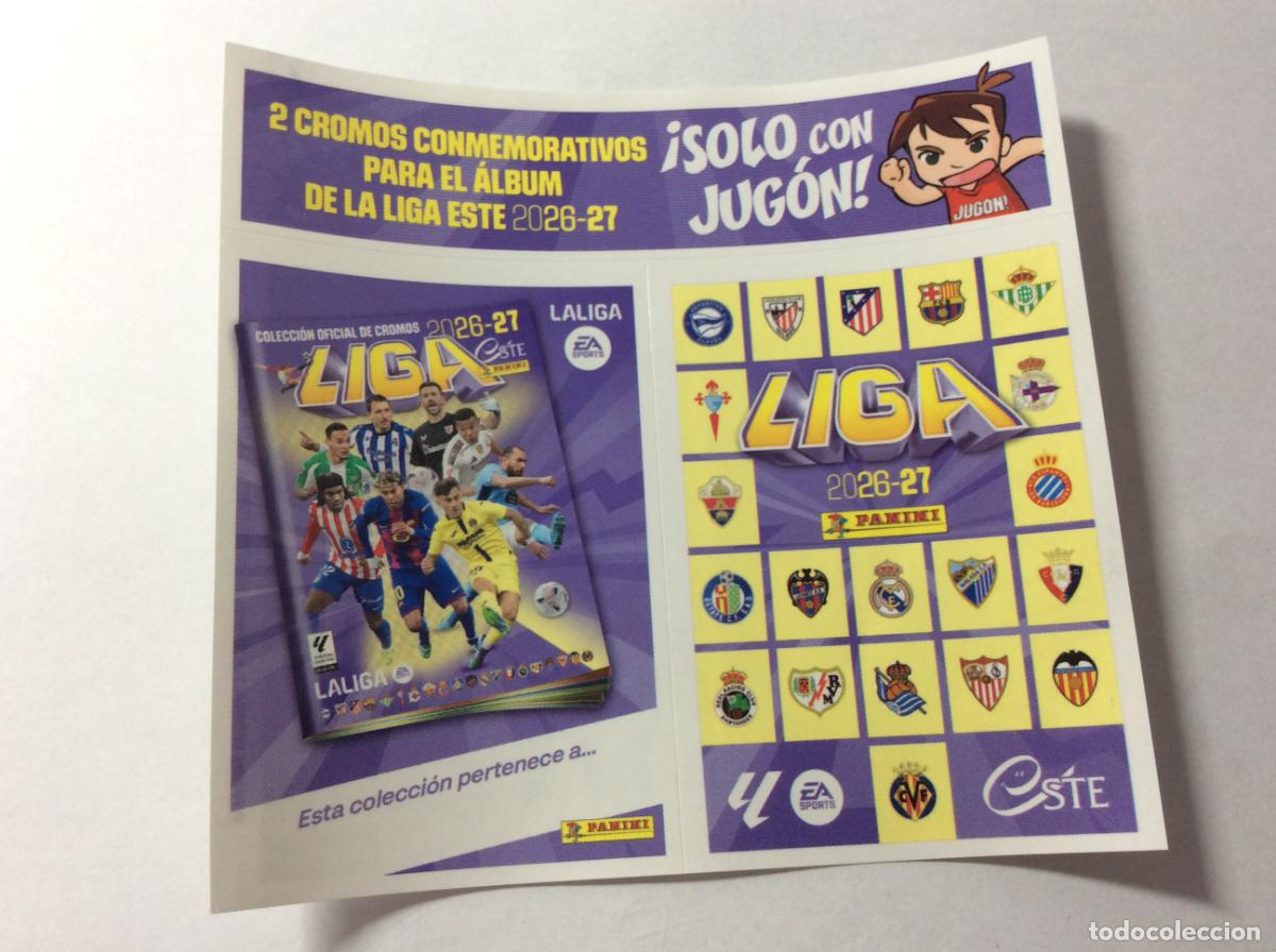 Cromos de f&uacute;tbol: 2 Cromos conmemorativos Liga Este 2027/26 2026 2027 Jug&oacute;n Septiembre Panini