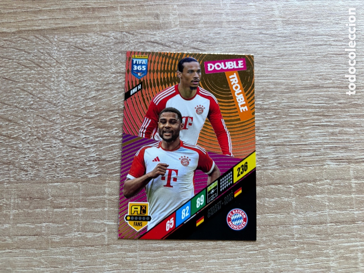 Cartes &agrave; collectionner de Football: 236 SAN&Eacute; - MUSIALA DOUBLE TROUBLE BMU14 FC BAYERN M&Uuml;NCHEN PANINI FIFA 365 2024 ADRENALYN XL