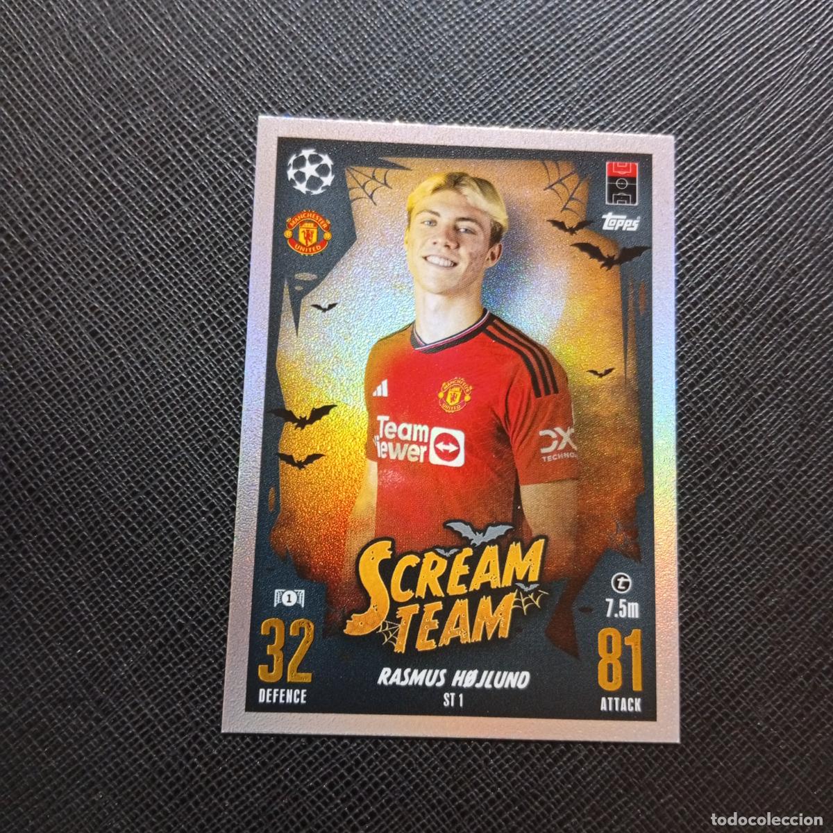 Cartes &agrave; collectionner de Football: ST 1 RASMUS HOJLUND MANCHESTER UNITED TOPPS MATCH ATTAX 2023 2024 FUTBOL CROMO 23 24 - A217 PG56
