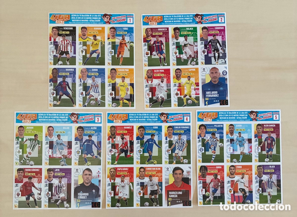 Cromos de f&uacute;tbol: Lote 5 l&aacute;minas mercado de invierno liga este 2020 2021 actualizaci&oacute;n