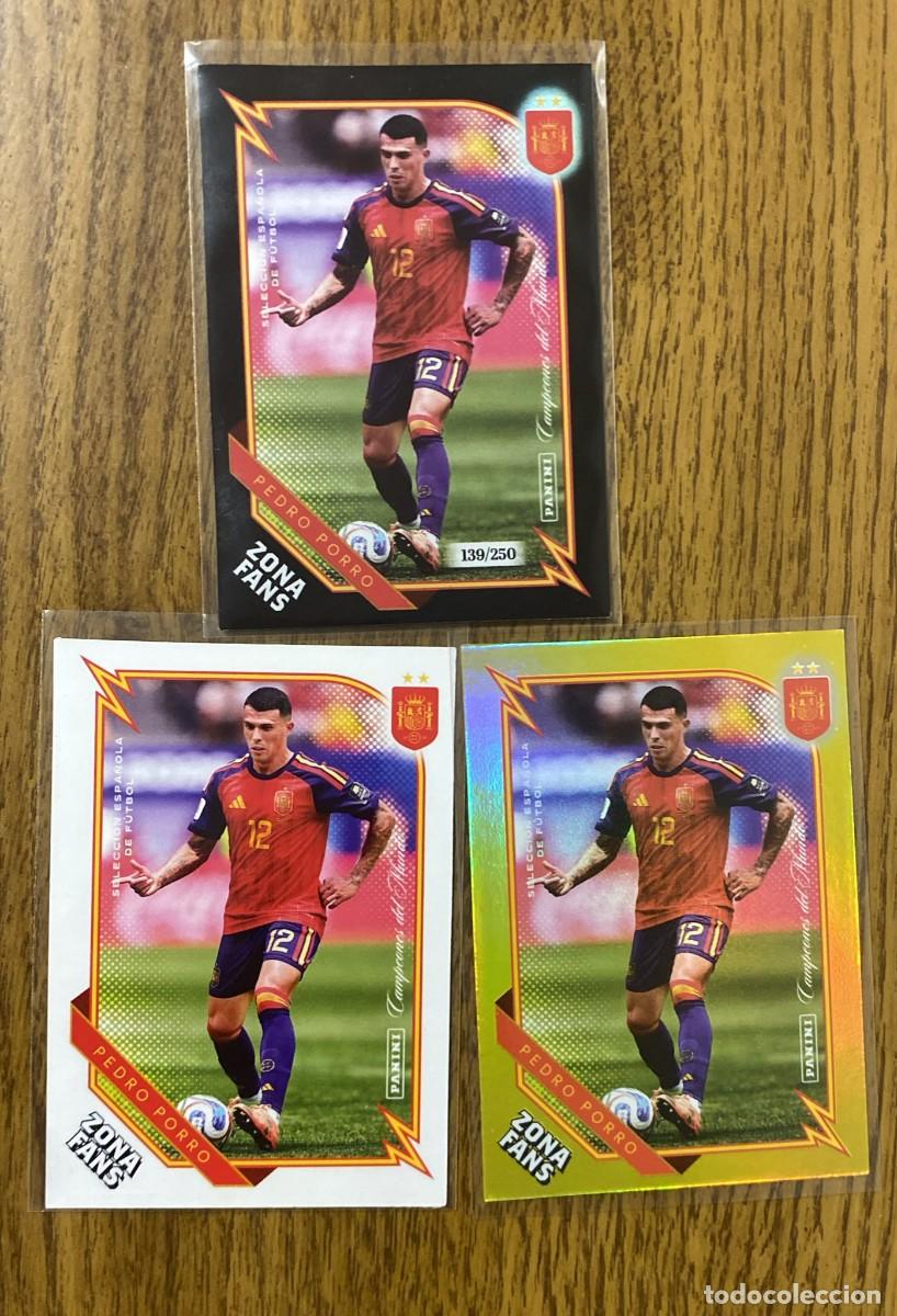 Cromos de f&uacute;tbol: Lote 3 Cromos Pedro Porro Panini Club Pasi&oacute;n Espa&ntilde;a Campeones del Mundo 2026 (Base, Gold y Numerada