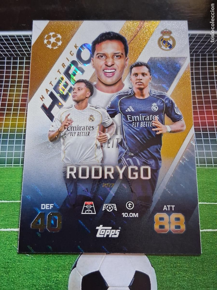 Cromos de f&uacute;tbol: 257 RODRYGO REAL MADRID HAT TRICK HERO TOPPS MATCH ATTAX EXTRA CHAMPIONS LEAGUE 2025 2026 25 26