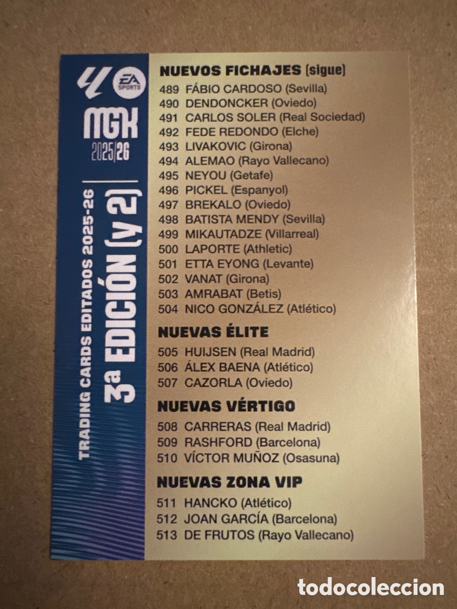 Cromos de f&uacute;tbol: 2 &Iacute;ndice Checklist Nuevos Fichaje BIS Fichajes Tercera 3a Edici&oacute;n Megacracks 25 26 2025 2026 Trading