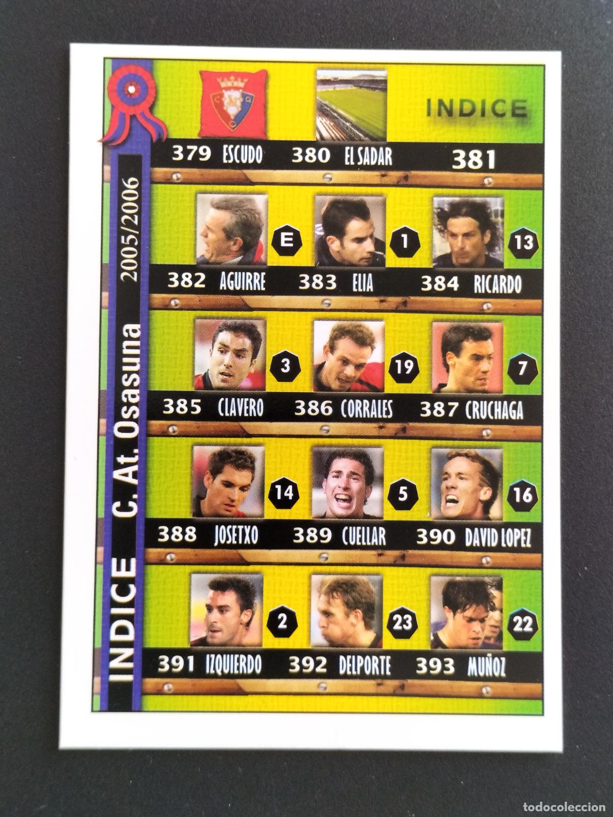 Football Stickers: CROMO 381 FICHA INDICE OSASUNA CROMOS ALBUM MUNDICROMO FICHAS LIGA FUTBOL 2005-2006 05-06