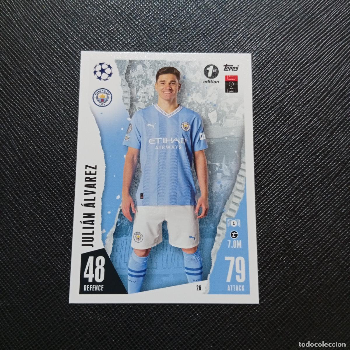 Cartes &agrave; collectionner de Football: 26 JULIAN ALVAREZ MANCHESTER CITY TOPPS MATCH ATTAX 2023 2024 FUTBOL 23 24 - A213 PG73 1ST EDITION