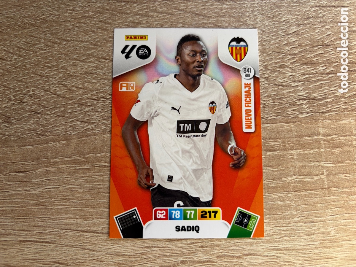 Cromos de f&uacute;tbol: 341 BIS SADIQ NUEVO FICHAJE ADRENALYN XL PANINI LIGA 2025 2026 25 26 VALENCIA CF