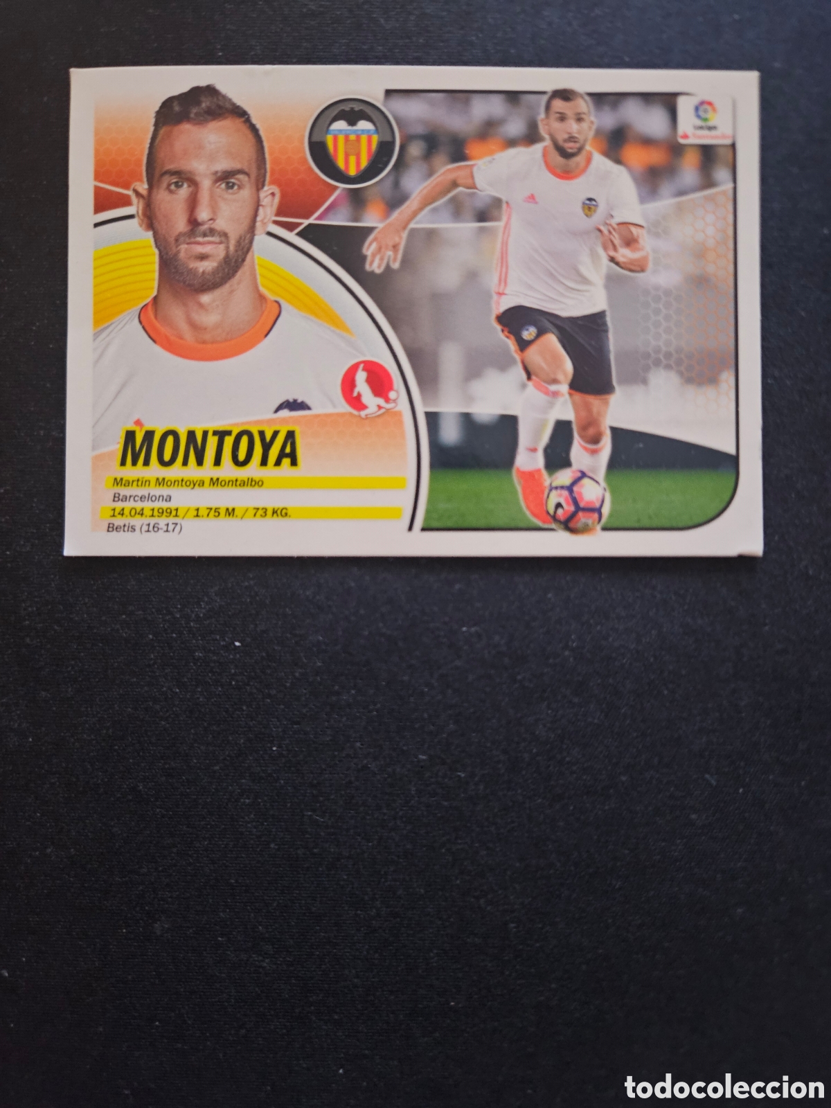 Cromos de f&uacute;tbol: MONTOYA N&ordm; 40 &Uacute;LTIMOS FICHAJES VALENCIA CF &ndash; LIGA ESTE 2016-17 PANINI