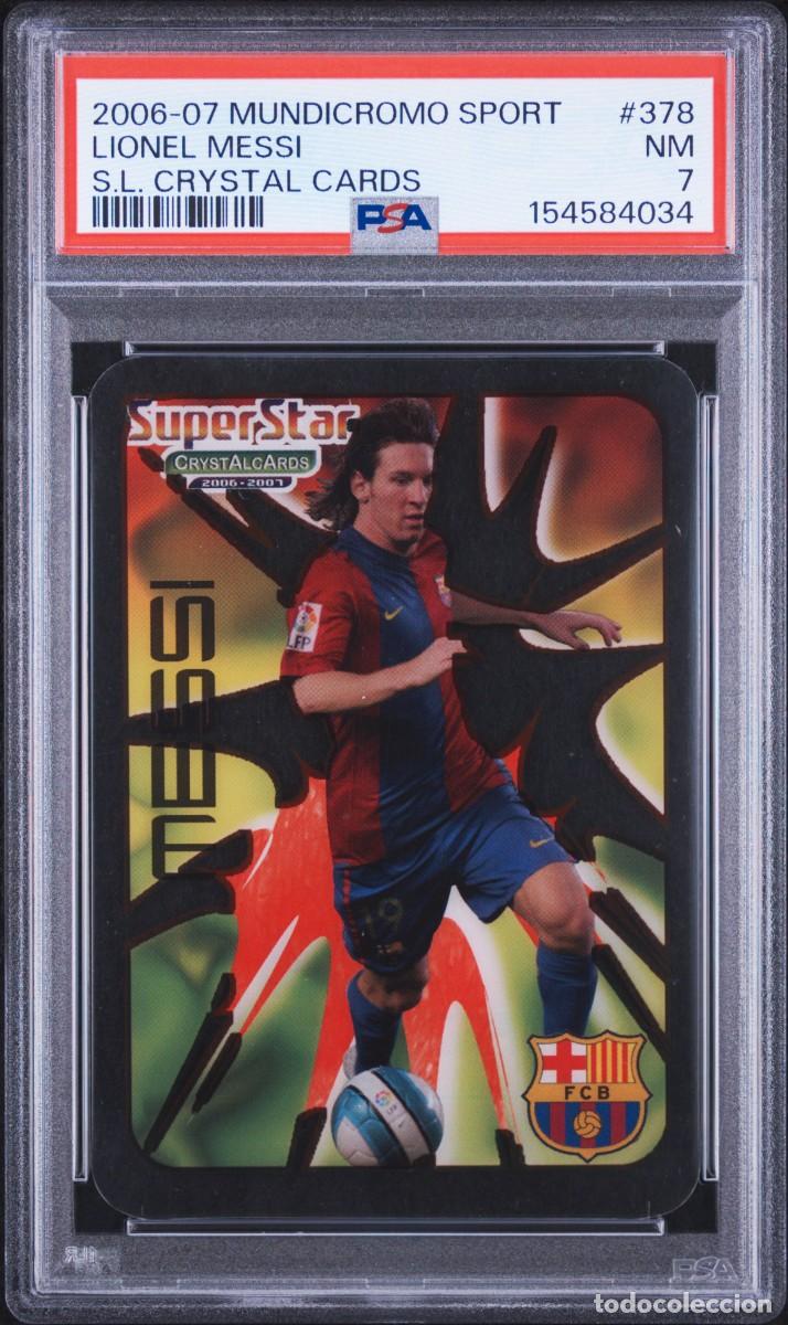 Cromos de f&uacute;tbol: Messi #378 FC Barcelona Mundicromo Super Star Crystal Cards 2006 2007 PSA 7