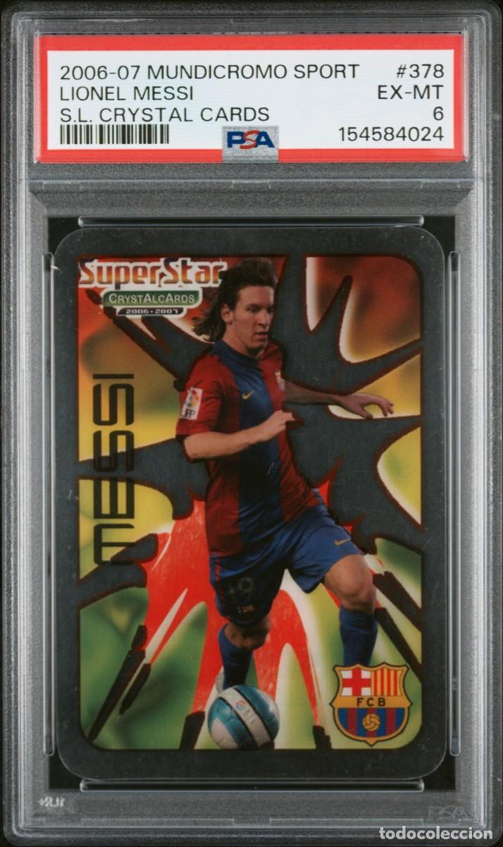 Cromos de f&uacute;tbol: Messi #378 FC Barcelona Mundicromo Super Star Crystal Cards 2006 2007 PSA 6