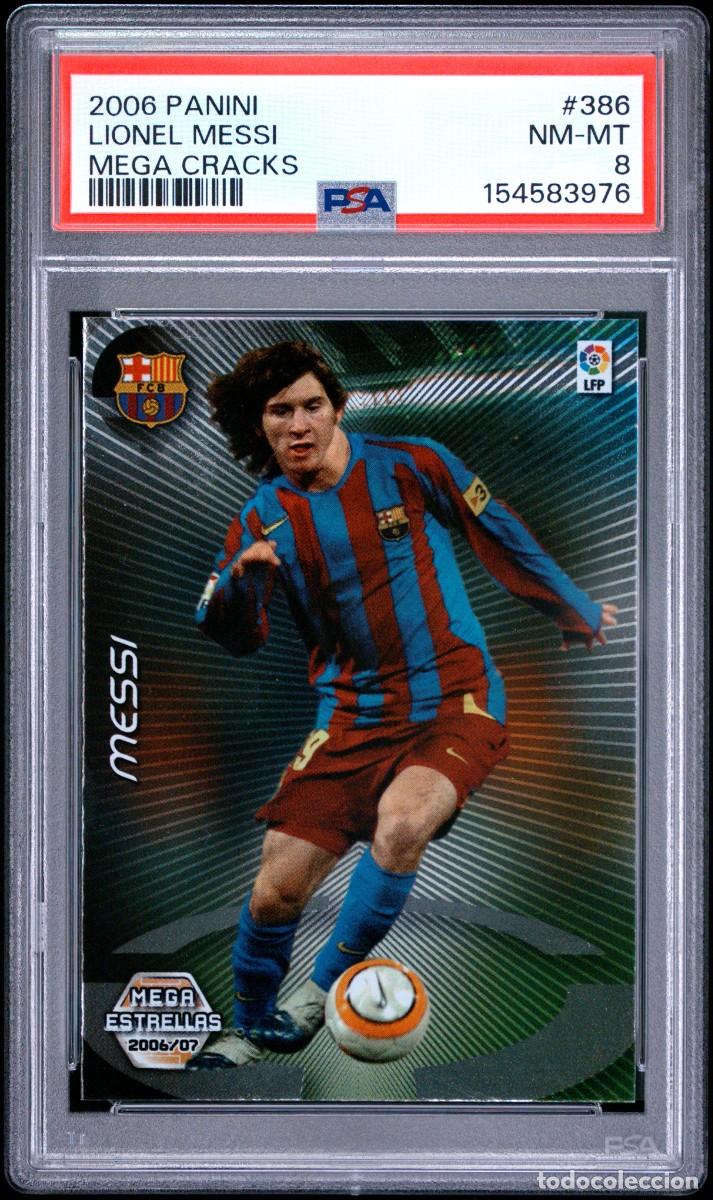 Cromos de f&uacute;tbol: Messi #386 FC Barcelona Panini Megacracks 2006 07 PSA 8