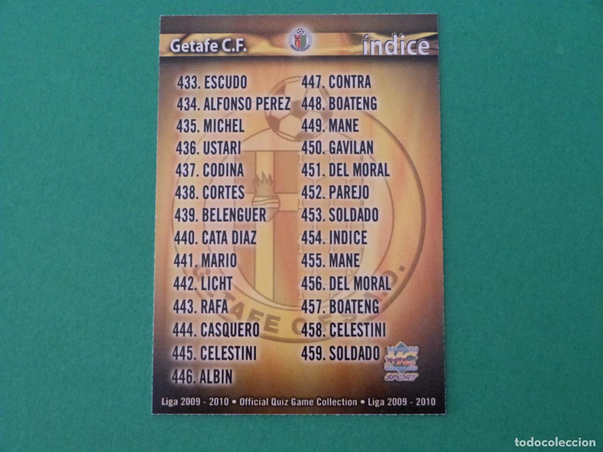 Cromos de f&uacute;tbol: TRADING CARD FUTBOL INDICE GETAFE C.F. N&ordm; 454 FICHAS LIGA MUNDICROMO 2009-2010/09-10