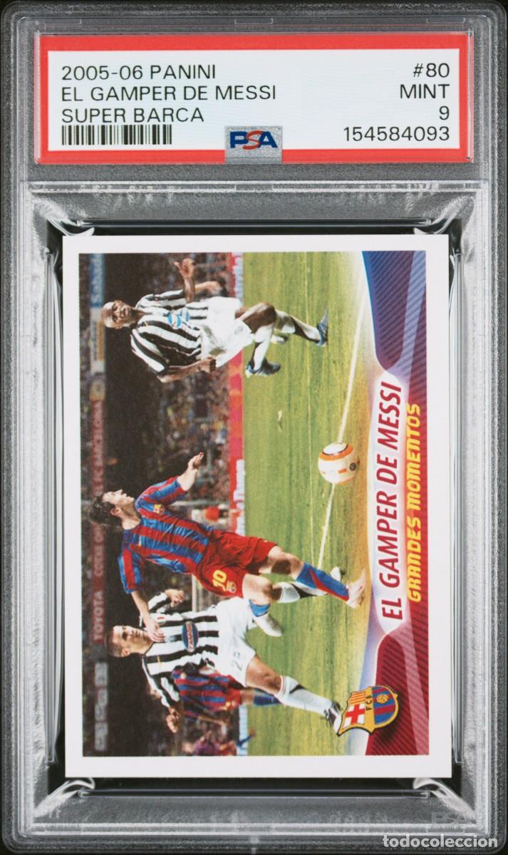 Cromos de f&uacute;tbol: El Gamper Messi #80 FC Barcelona Panini Super Bar&ccedil;a 2005 2006 PSA 9