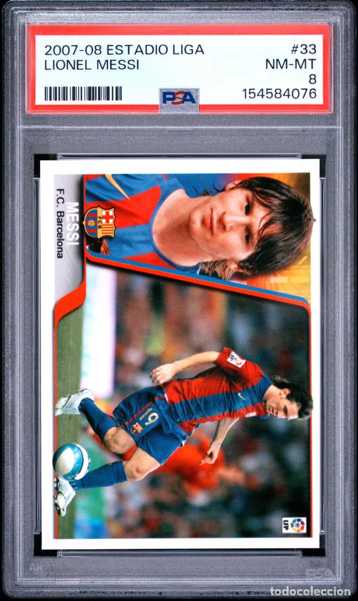 Cromos de f&uacute;tbol: Messi #33 FC Barcelona Panini Estadio Liga 2007 08 PSA 8