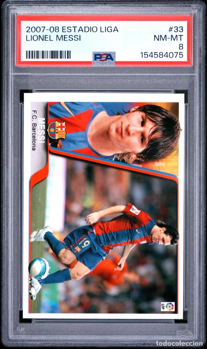 Cromos de f&uacute;tbol: Messi #33 FC Barcelona Panini Estadio Liga 2007 08 PSA 8