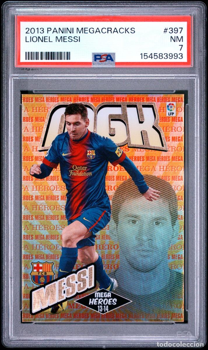 Cromos de f&uacute;tbol: Lionel Messi #397 FC Barcelona Panini Megacracks 2013 2014 PSA 7