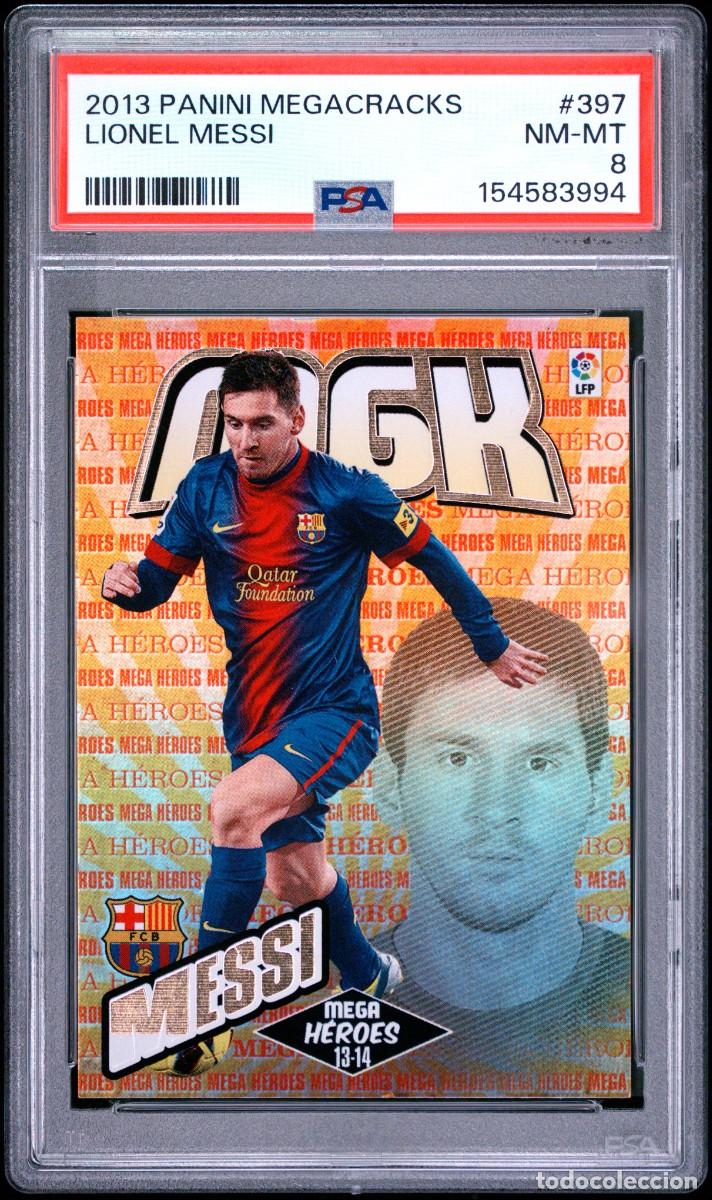 Cromos de f&uacute;tbol: Lionel Messi #397 FC Barcelona Panini Megacracks 2013 2014 PSA 8