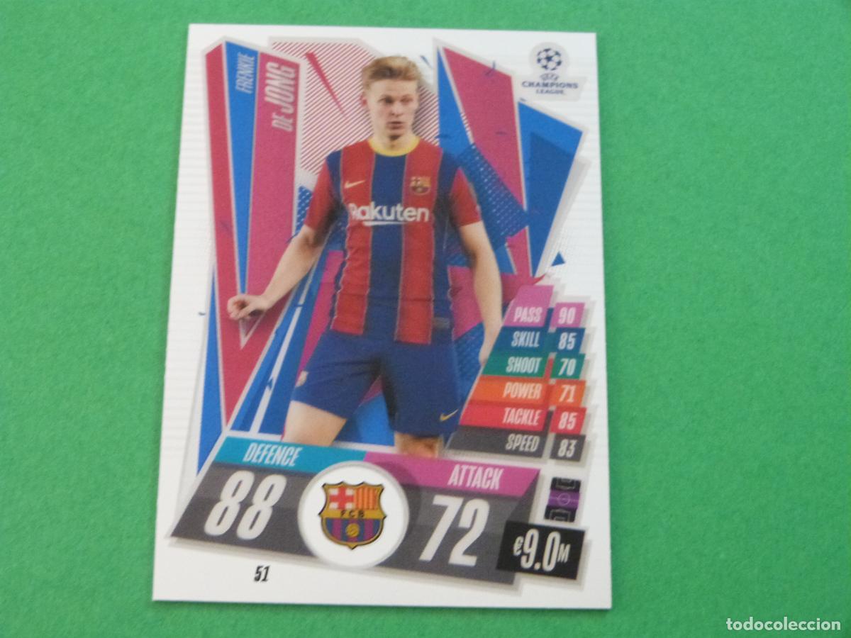 Fu&szlig;ball-Sticker: TRADING CARD FUTBOL DE JONG F.C. BARCELONA N&ordm; 51 CHROME CHAMPIONS LEAGUE MATCH ATTAX 2020-2021/20-21