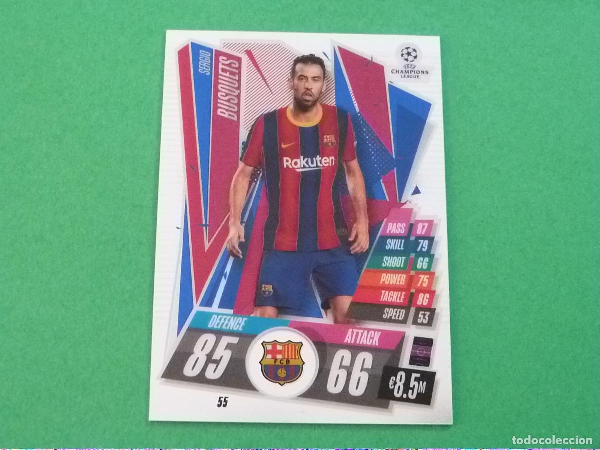 Fu&szlig;ball-Sticker: TRADING CARD FUTBOL BUSQUETS F.C BARCELONA N&ordm; 55 CHROME CHAMPIONS LEAGUE MATCH ATTAX 2020-2021/20-21