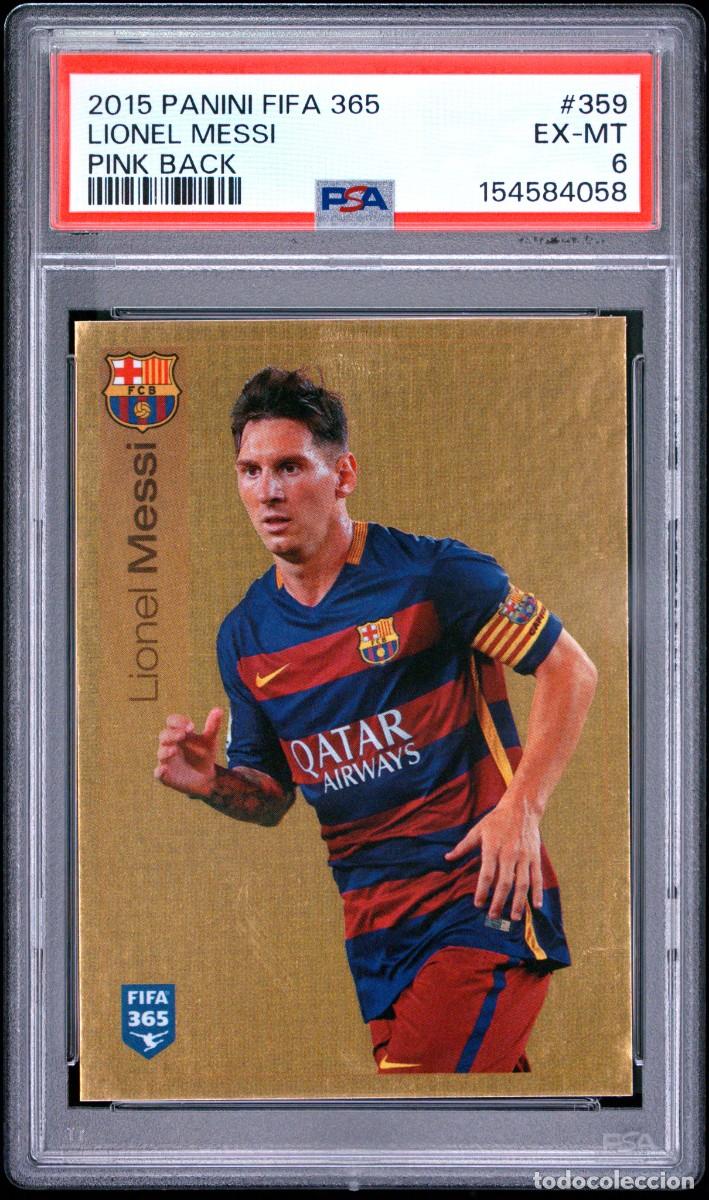 Cromos de f&uacute;tbol: Lionel Messi #359 FC Barcelona Panini Fifa 365 Pink Back 2015 Psa 6