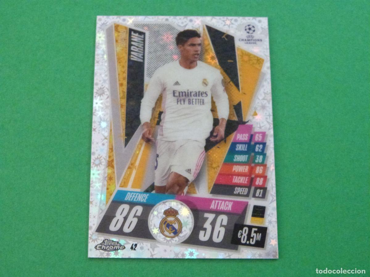 Cromos de f&uacute;tbol: TRADING CARD FUTBOL VARANE REAL MADRID 42 CHROME STAR CHAMPIONS LEAGUE MATCH ATTAX 2020-2021/20-21