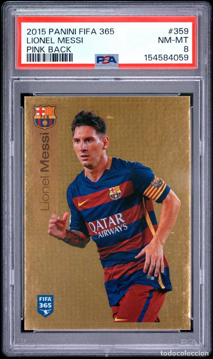 Cromos de f&uacute;tbol: Lionel Messi #359 FC Barcelona Panini Fifa 365 Pink Back 2015 Psa 8