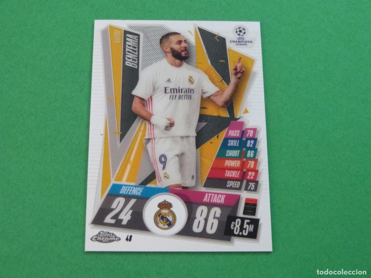 Cromos de f&uacute;tbol: TRADING CARD FUTBOL BENZEMA REAL MADRID CF N&ordm; 48 CHROME CHAMPIONS LEAGUE MATCH ATTAX 2020-2021/20-21