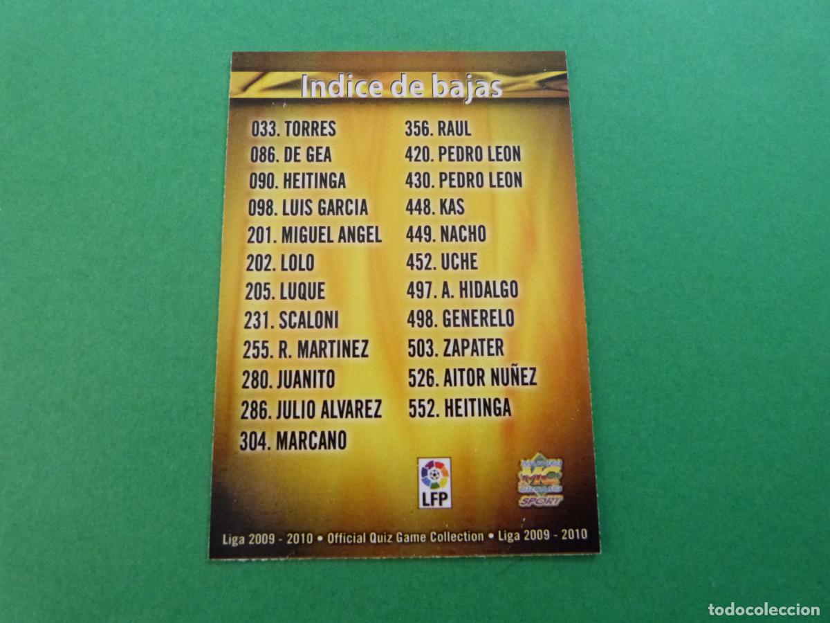 Figurine di Calcio: TRADING CARD FUTBOL INDICE BAJAS N&ordm; 641 FICHAS LIGA MUNDICROMO 2009-2010/09-10