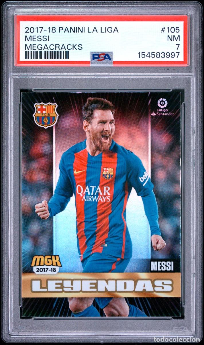 Cromos de f&uacute;tbol: Lionel Messi #105 FC Barcelona Panini Megacracks 2017 18 PSA 7
