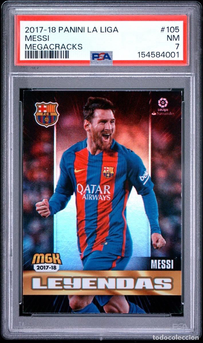 Cromos de f&uacute;tbol: Lionel Messi #105 FC Barcelona Panini Megacracks 2017 18 PSA 7