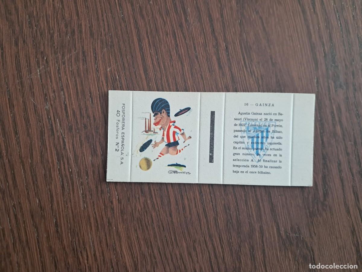Cromos de f&uacute;tbol: Ath. Bilbao, n&ordm; 16 Gainza - Caja de cerillas en plancha - Fosforera Espa&ntilde;ola, futbol, a&ntilde;os 60